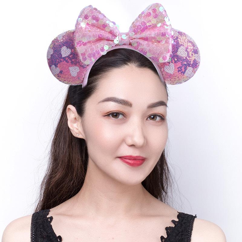Sequin Mouse Ears Headband with Bow Snowflake Glitter Hair Hoop Cute Party Hair Accessory for Kids Women