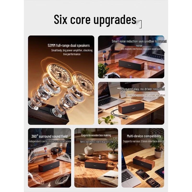 Newmine BT550 Wired Wooden Desktop Computer Speaker CN plug (adapter included) (CN version)