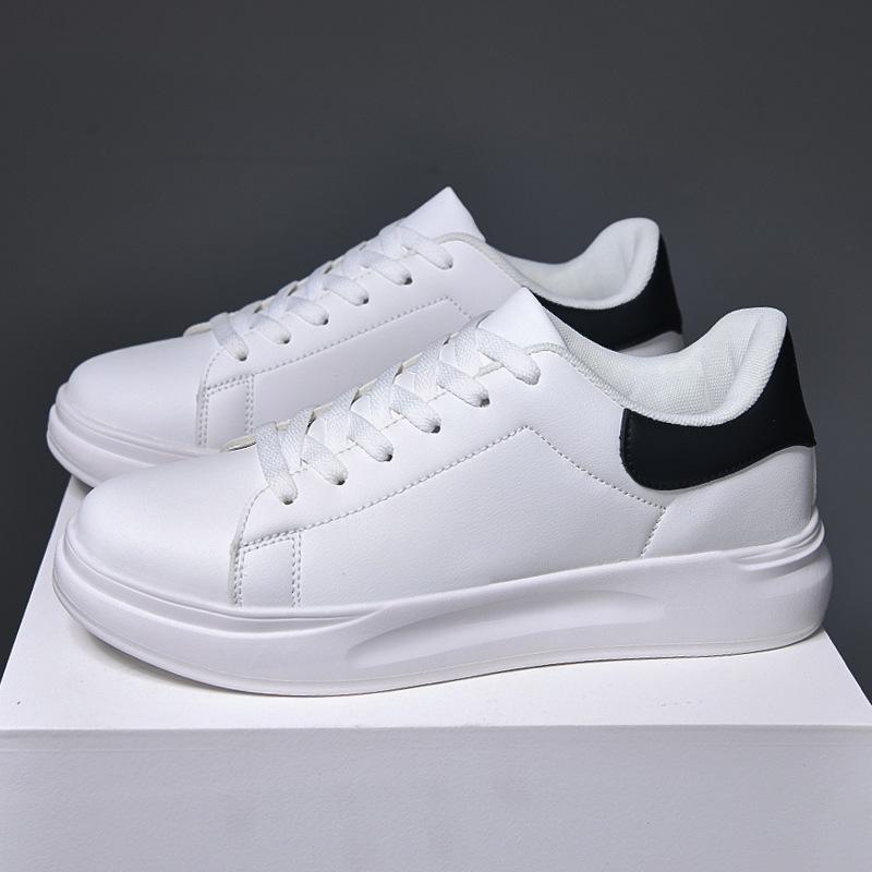 Unisex Plus Size White Leather Waterproof Shoes - Casual Spring/Autumn Sneakers for Teens