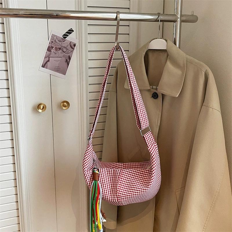 

Microfiber Plaid Zipper Hobos Bags 2026 Spring/summer New Versatile Bags Daily Commute Fashi Portable Crossbody Bags