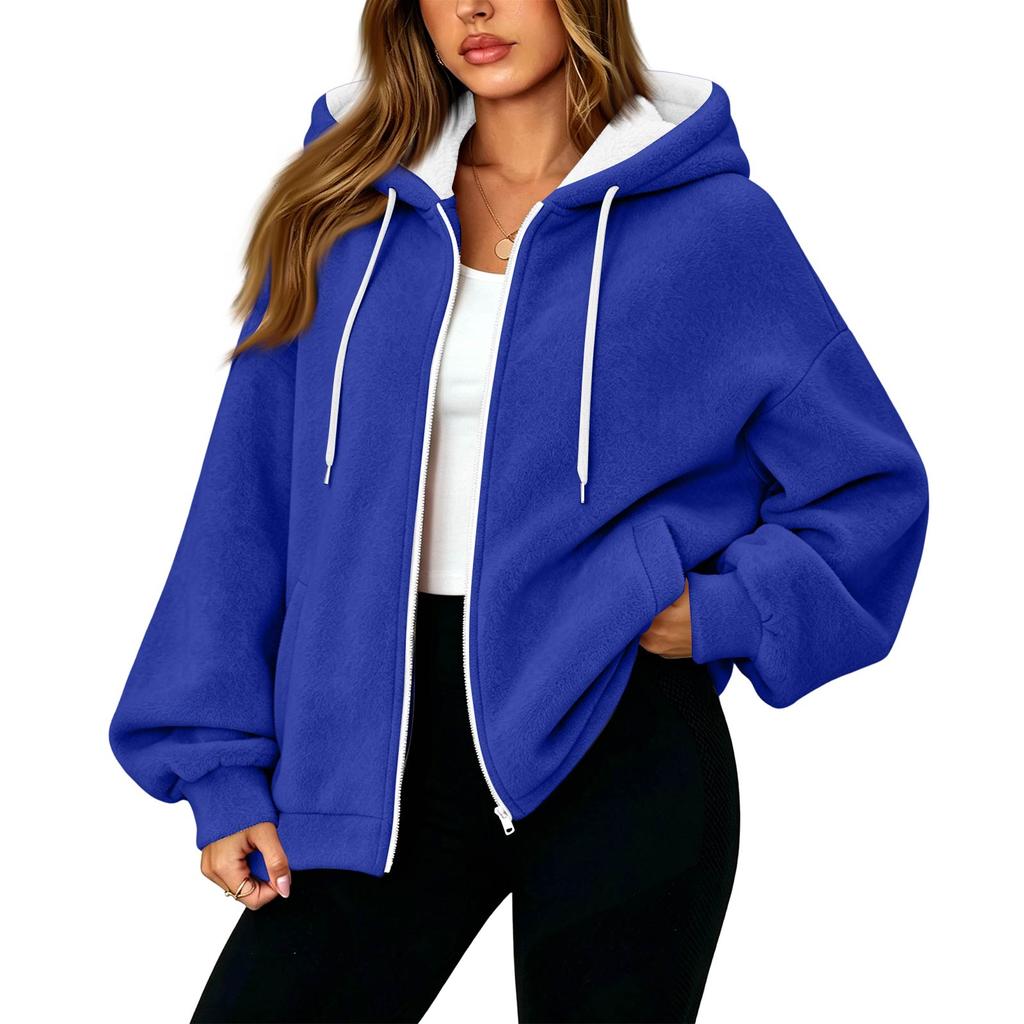 Damen Zip-Up Hoodie, Langarm, Lockerer Schnitt, Farbe Lässige Jacke