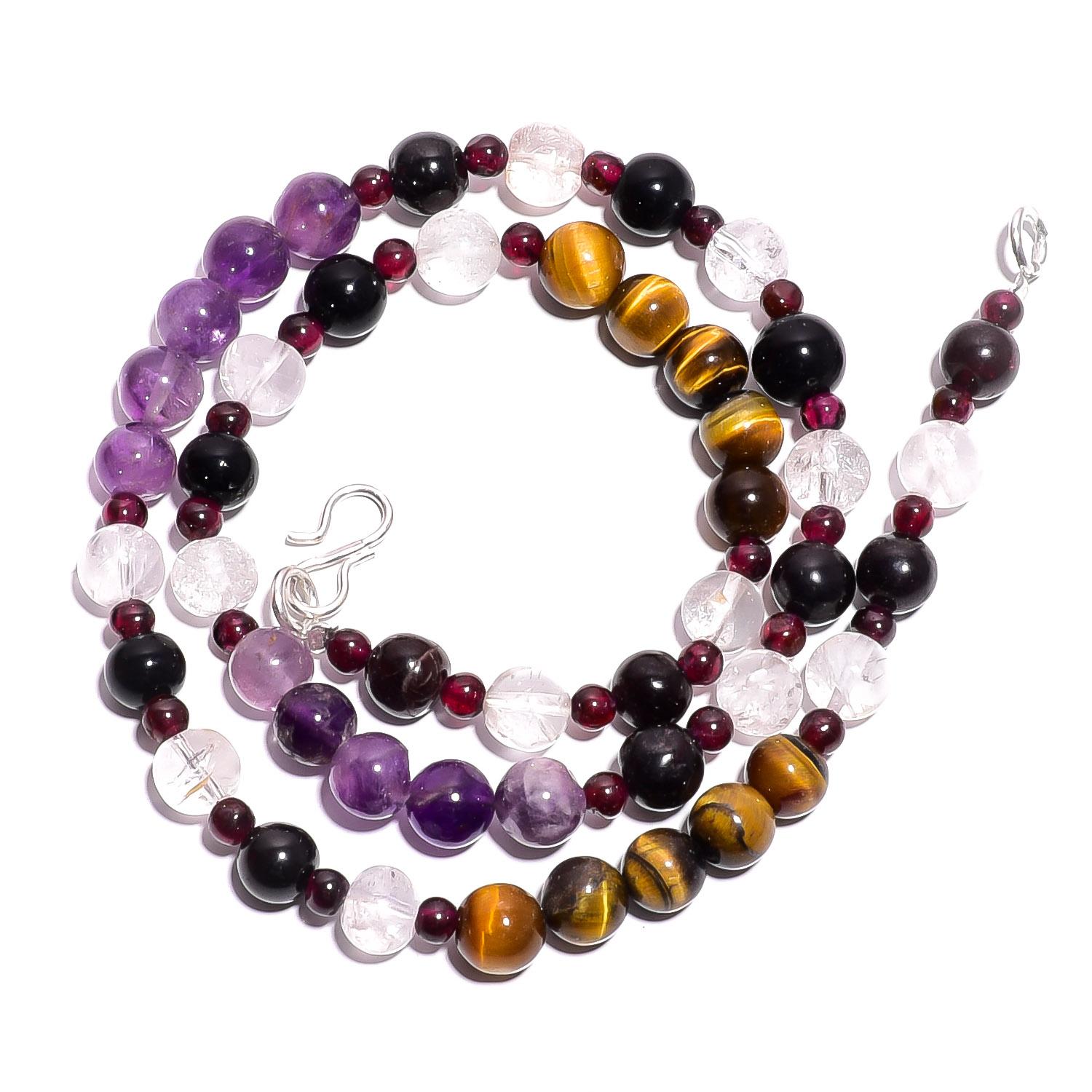 

Natural Tiger Eye Crystal Amethyst Gemstone Smooth Beads Necklace 17 UB-4825 UB-4825
