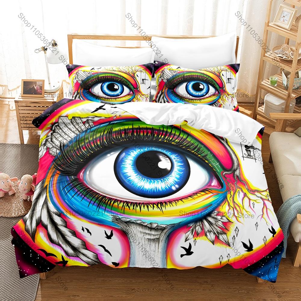 Ins Eyeballs Eye Bedding Set Duvet Cover + 2 Pillowcases Retro Weird Surreal Eye Graphic Indie Aesthetic Bedroom Decor