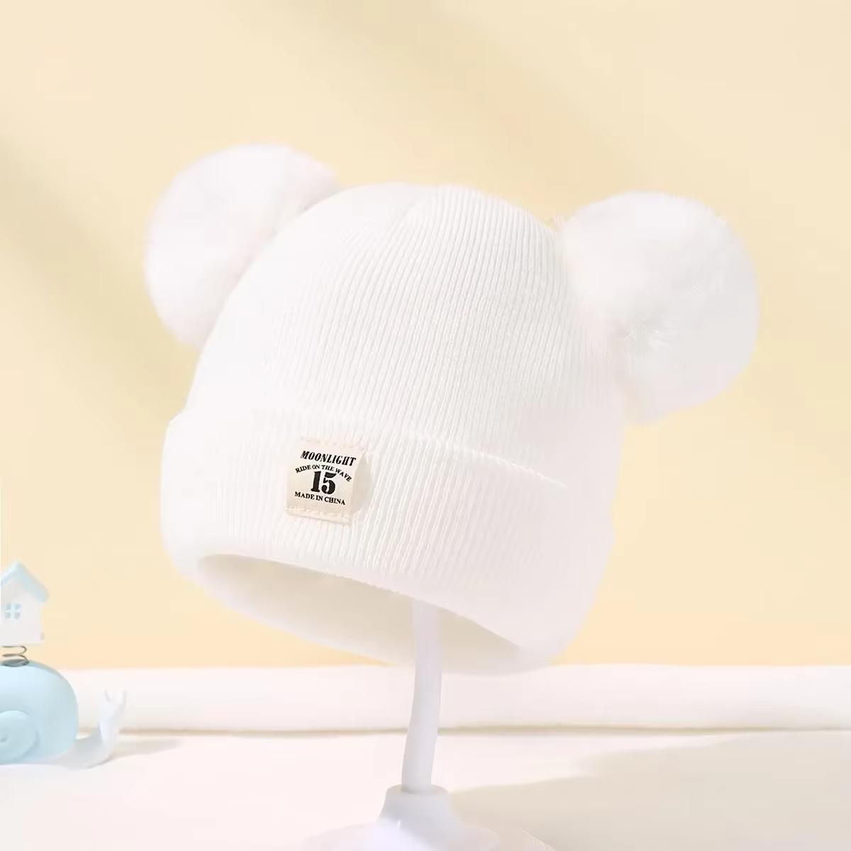 

0-3Y Solid Color Wool Knitted Bonnet Bebe Newborn Baby Hat Pompom Cute Winter Hat For Kids Boys Girls Children Warm Beanie Cap белый