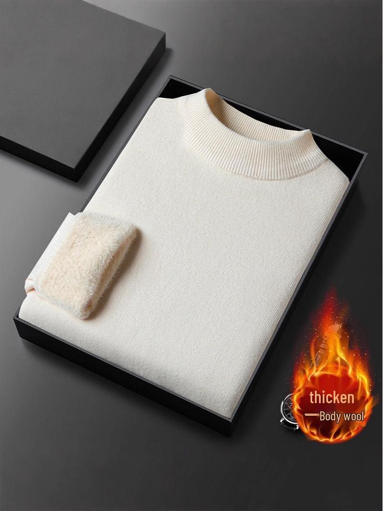 Men's 2025 Autumn/Winter Knitwear: Velvet-Lined, High Collar Sweater