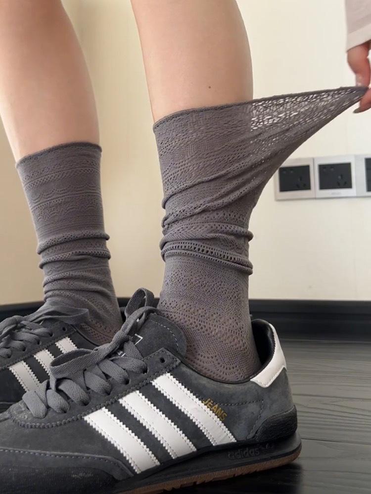 

Women s Summer Lace Over-the-Knee Transparent Socks One Size серый