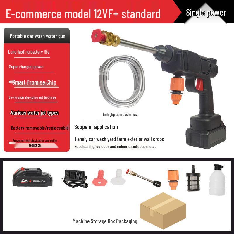 

High-Pressure Wireless Car Washer - Lithium Battery Powered Water Gun for Car & Home Use