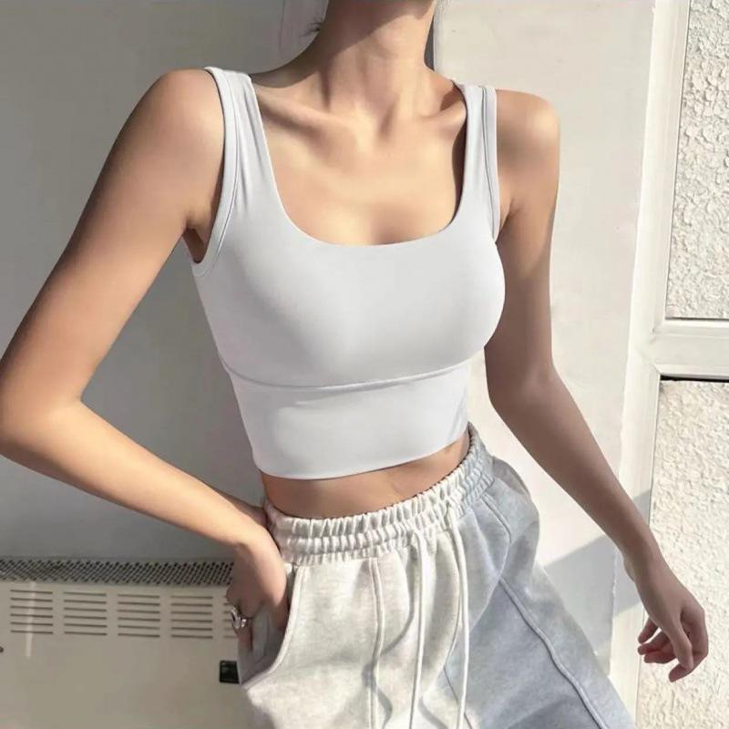 

Women s Padded Sports Tank Top with Wide Straps - Yoga & Fitness Camisole Small білий