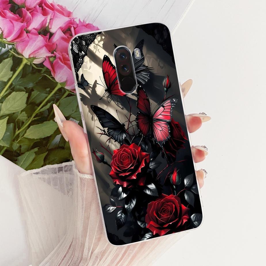 Para Xiaomi Pocophone F1 Funda Lujo Lazo Flores Pintadas Cubierta 6.18'' Suave TPU Funda para Teléfono Para Xiaomi Poco F1 PocoF1 Fundas Bumper