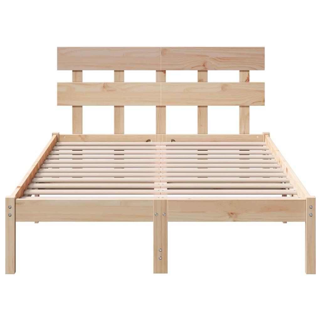 Brown Bed Frame with Headboard 120 X 200 Cm Solid Pine Wood