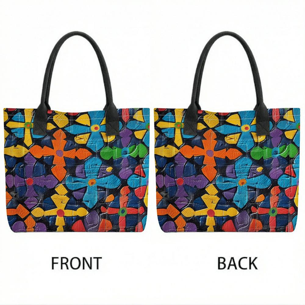 Colorful Floral Pattern Tote Bag Large Capacity Casual Shoulder Bag for Daily Use Shopping Travel