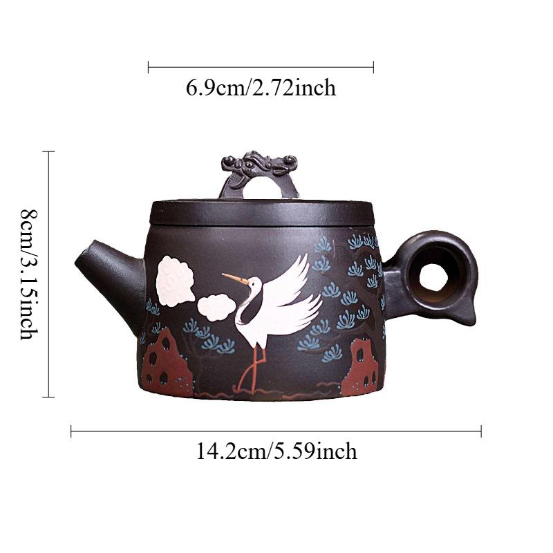 

190ml Earthenware Pot of Yixing Black Mud Pine Crane Yannian Teapot Chinese Handmade Teapot for Home Use Large Capacity Teapot