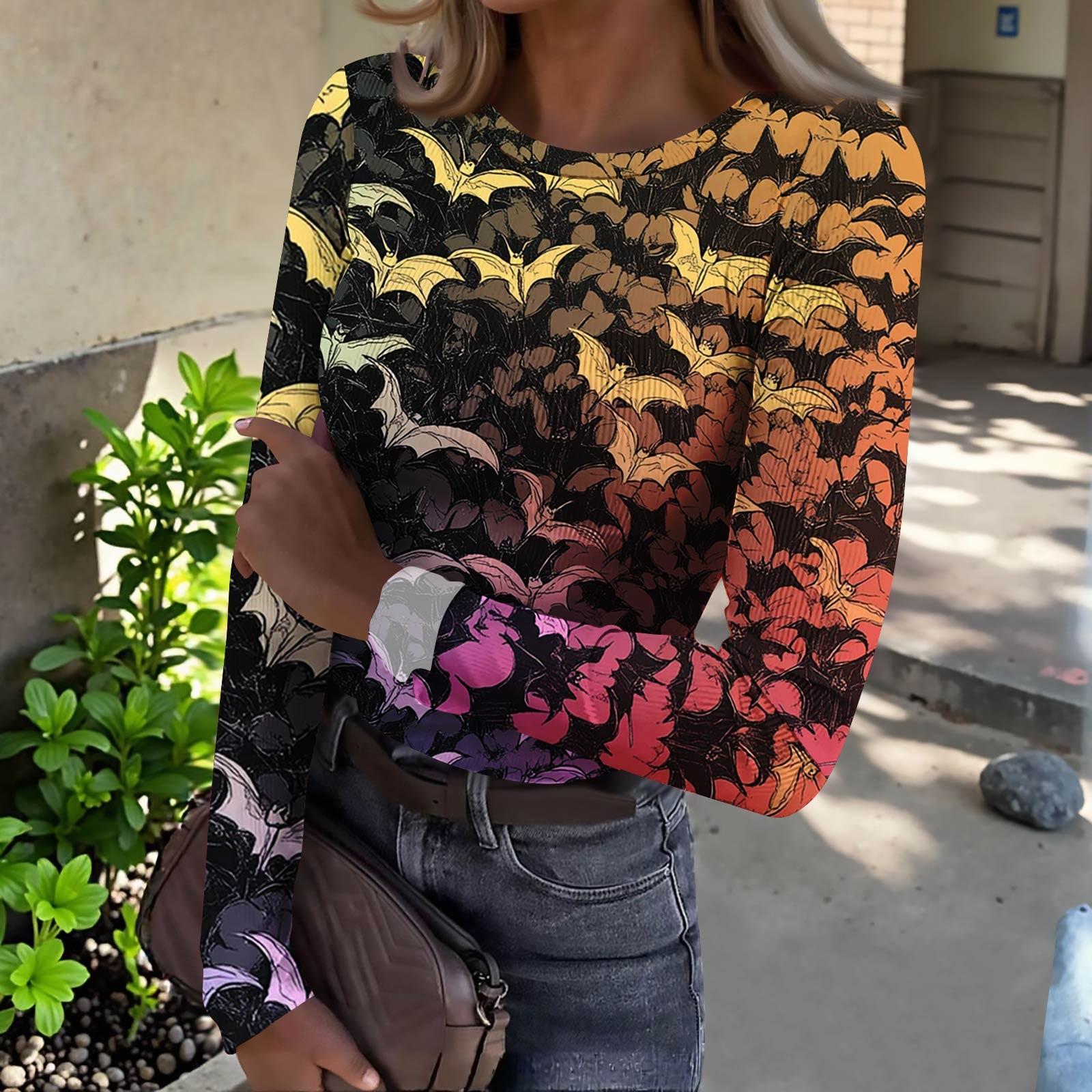 

Женская футболка с облегающим низом, модная повседневная с градиентным принтом, пуловер с круглым вырезом и длинными рукавами L