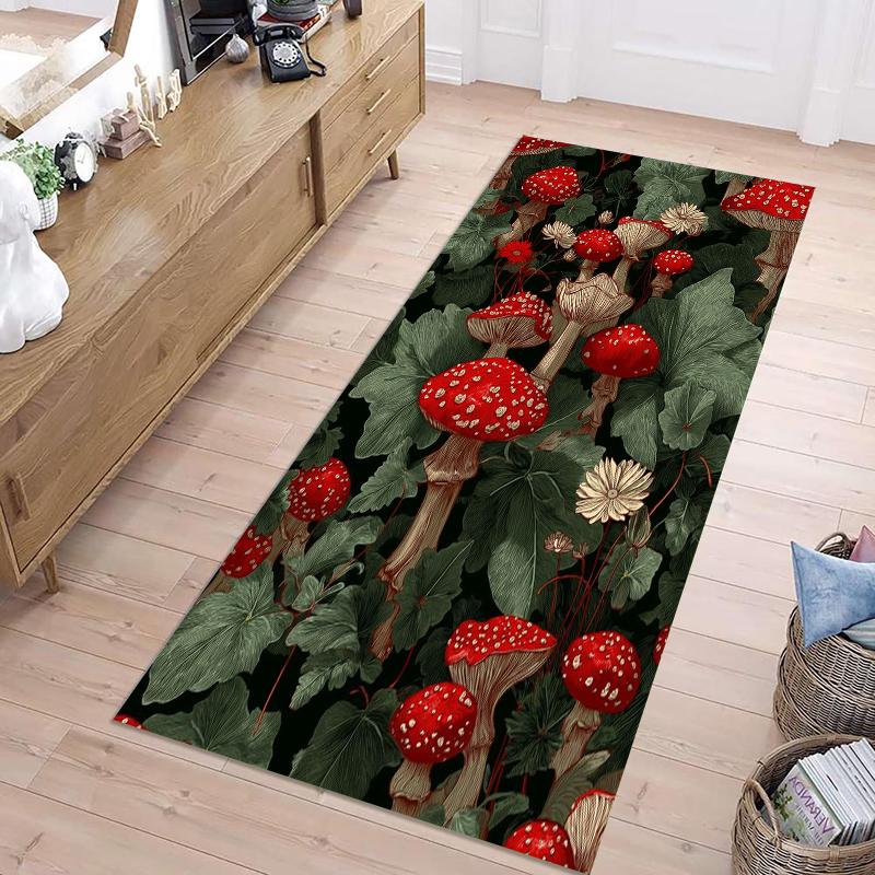 Vintage Illustrations Mushrooms Print Runner Rug Modern Home Decor Hallway Carpet Soft Non-slip Floormat for Living Room Bedroom