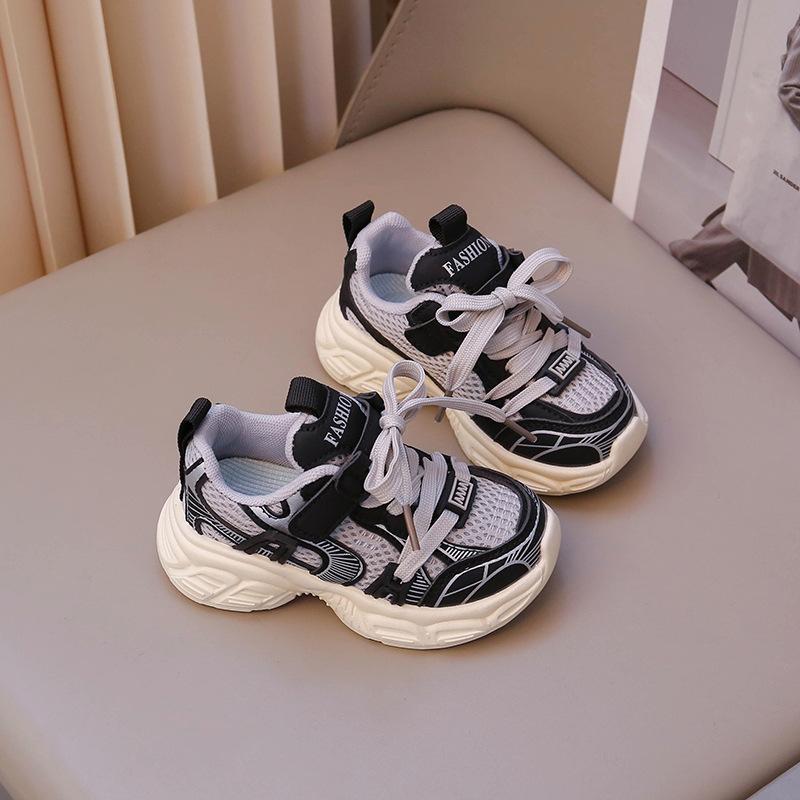 2025 Spring Fashion Lightweight Thick-soled Girls' Dad Shoes Transparent Mesh Breathable Boys' Sports Shoes Anti-child Running Upper
