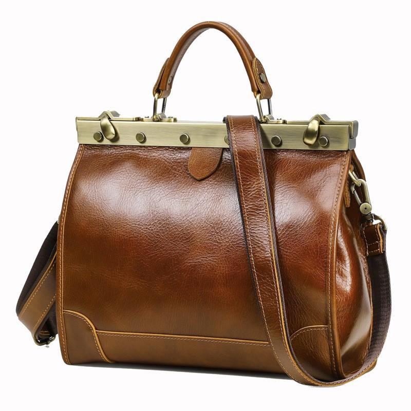 Full-grain Top-layer Cowhide High-end Genuine Leather Women's Bag With Multiple Compartments Large Capacity Hand-held High-light Luxury