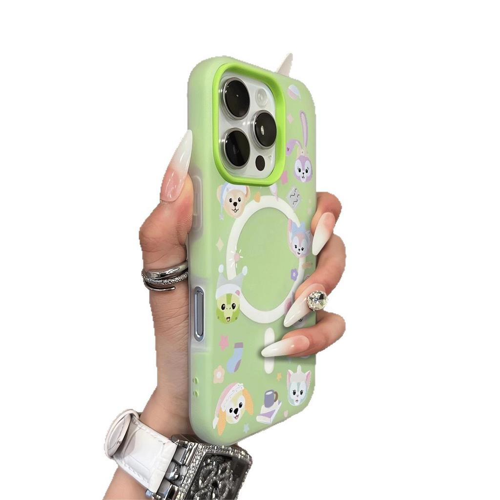 Skin Feeling Jelly Shell Magnetic Suction Two In One Suitable for Apple 16 Mobile Phone Case Iphone15P Protective Case Cartoon Animal