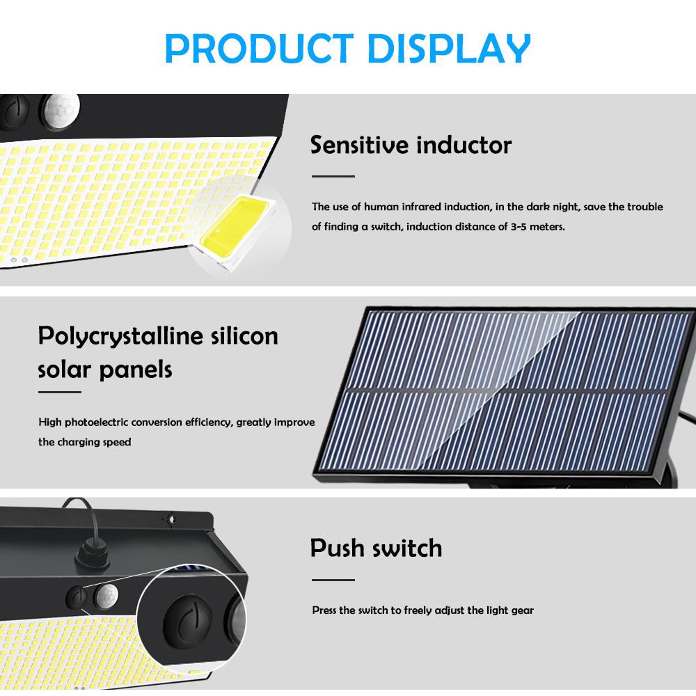 Solar Security Lights Outdoor Motion Sensor 368LED Split Super Bright Led Solar Powered Light 3 Modes Waterproof  Garden Fence Y