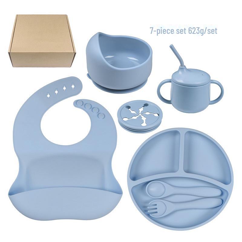 Kids' Silicone Tableware Set: Shatter-Resistant Plate, Bowl, Fork, Spoon, Bib (5-Piece)