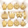 5pcs Sun 304 Stainless Steel Charms Cute Flower Crown Pendant Exquisite Compact Pendant Necklace Jewelry Accessories 14mm X 10mm