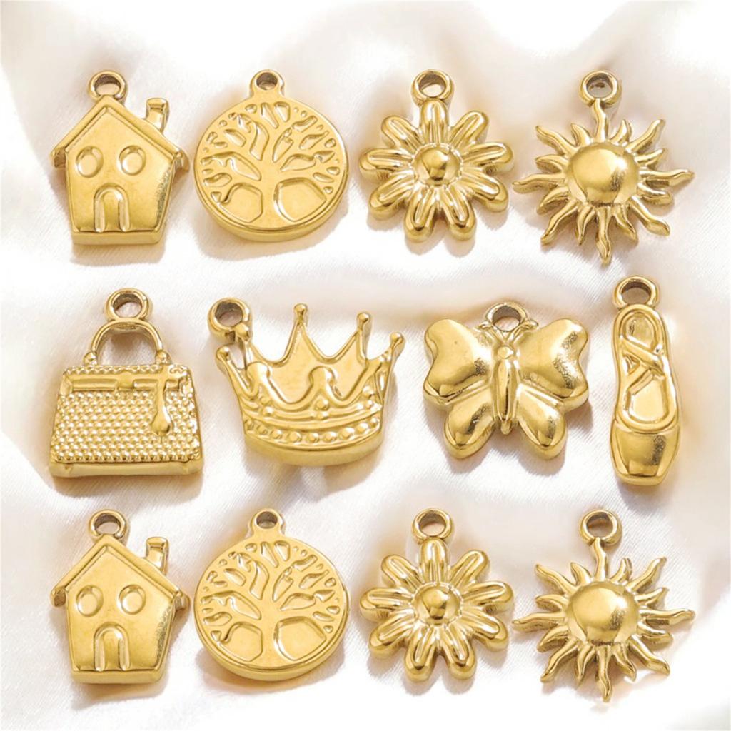 5pcs Sun 304 Stainless Steel Charms Cute Flower Crown Pendant Exquisite Compact Pendant Necklace Jewelry Accessories 14mm X 10mm