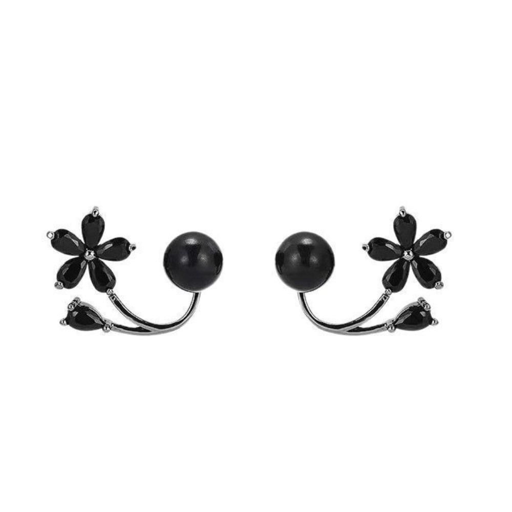 Simple Flower Ear Studs Light Luxury Ladies U-shaped Earrings Crystal Flower Earrings  Women чёрный
