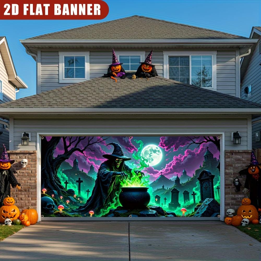 2D Banner, 1 Halloween Garage Door Cover - Ghostly Magician, Perfect for Halloween Parties.zyc