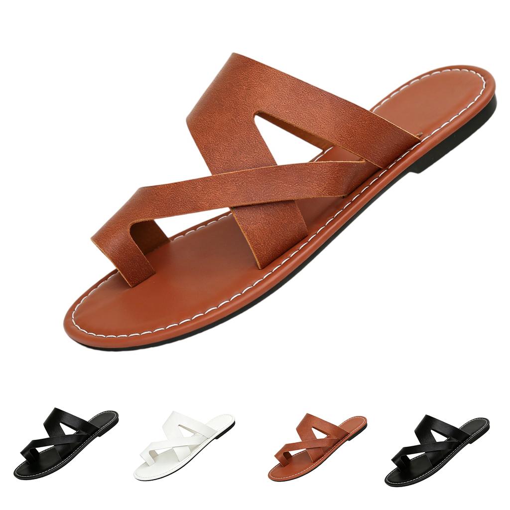 Summer women's flat bottomed color blocked fashionable toe set, one line casual fish mouth slippers