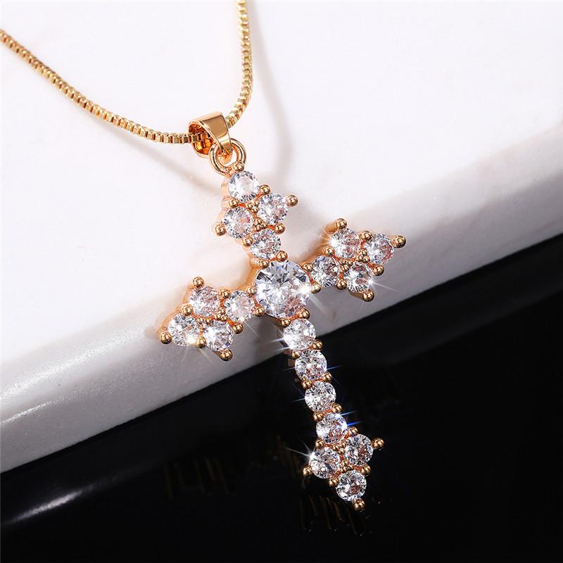 Huitan Gorgeous Bridal Wedding Necklaces Crosses Full Brilliant Cubic Zirconia Fashion Versatile Gold Color Jewelry for Women