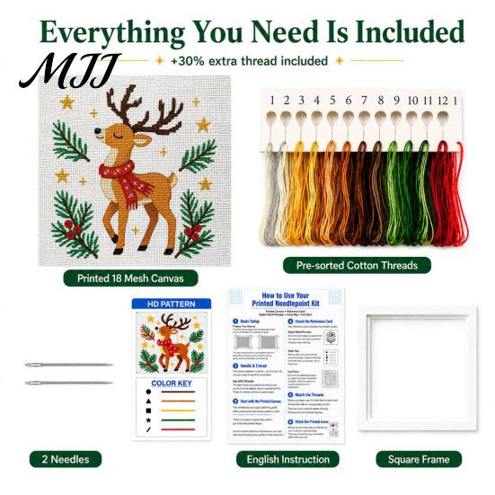 Festive Tabletop Decoration Kits DIY Christmas Needlepoint Kit, Holiday Cross Stitch Santa Snowman Elk Patterns, Theme Beginners Needlework Craft Kit