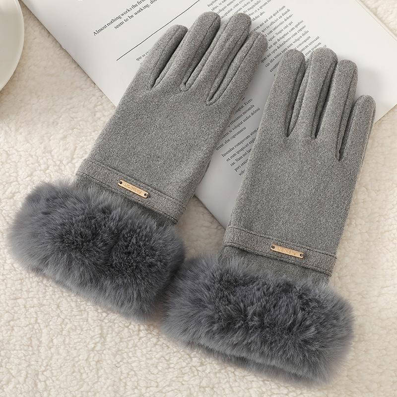 Warm Gloves Women'S German Plush Mouth Windproof And Cold-Proof Plush Outdoor Riding Driving Touch Screen Autumn And Winter Gloves