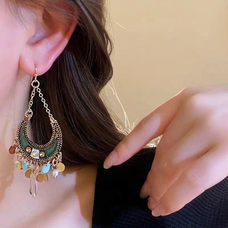 Exotic Style ~ Retro Bohemian Tibetan Earrings for Women's Light Luxury High-end Earrings Unique and Exaggerated Ear Hooks
