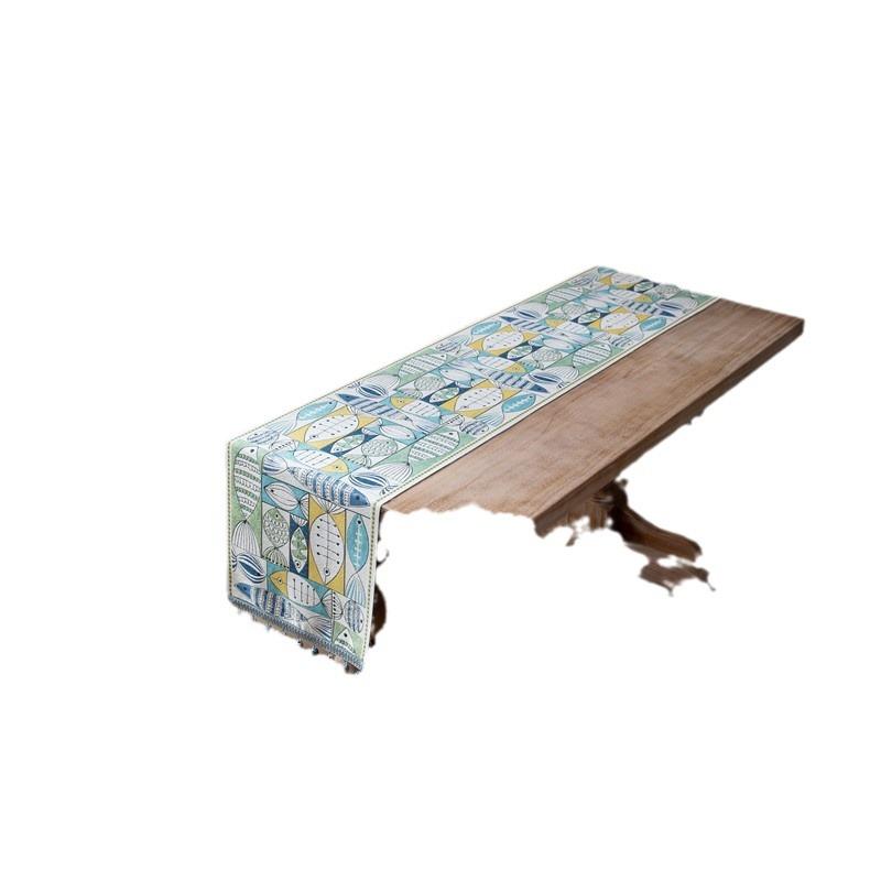 Table Flag Green Fish Every Year There Are Fish Chenille Fringed Household Tablecloth Polyester Tablecloth Fresh Table Flag