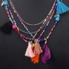 Women's Boho Ethnic Style Feathers Tassels Beads Multi-layer Chain Necklace