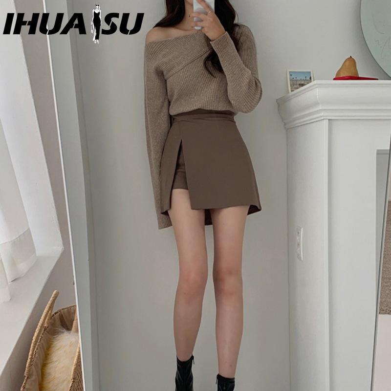 IHUASU Women's Fashion Casual Solid Color Print Summer Spring Skirt
