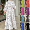 Tuta stampata da donna con temperamento elegante in vita con coulisse a maniche lunghe con collo appeso