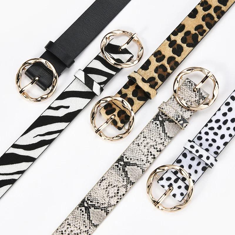 Female Belt Cummerbund Women Horsehair Belt With Leopard Pattern Rose Gold Metal Buckle Pu Belt Accessories For Dress Jeans