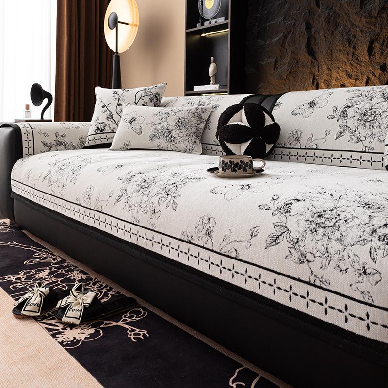 Jacquard Thicken Sofa Cover Vintage Chenille Sofa Cover Prevent Cat Scratching Sofa Cushion New Chinese Four Seasons Couch Cover