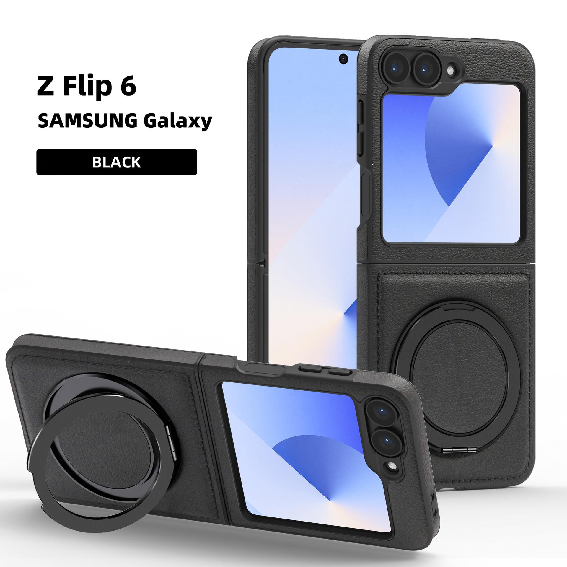

Suitable for Samsung Z Flip6 Yashi Folding Bracket Mobile Phone Case Magnetic Charging Z Flop5 Anti-fall Leather Protection Case Samsung Z Flip6 чорний