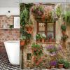 Shower Curtain: Rustic Stone Wall with Vibrant Hanging Flowers for a Charming and Colorful Bathroom Decor