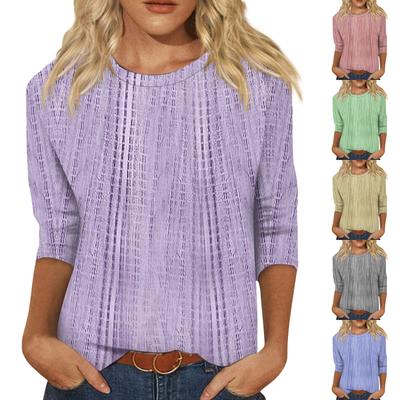 Damenmode Lässig Dreiviertelarm Texturiert Bedruckt Rundhals Top