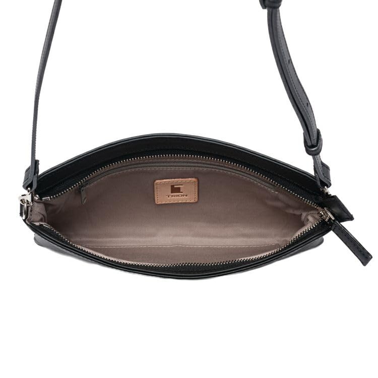 Tryon Officiële Schoudertas, Sacoche, Horizontaal, Echt Leer, Heren en Dames, Klep Mini, Klein, Crossbody Tas, AL133, Zwart