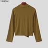 INCERUN Mens V Neck Front Cross Long Sleeve Thin Casual Rib Short T-shirts Tops