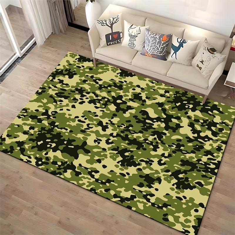 Camouflage-Muster Teppich mit Grün1Schwarz1und Beige Wald Militärdesign Geeignet für die Verwendung als Anti-Rutsch1 für1Zimmer und Schlafzimmer Sofas