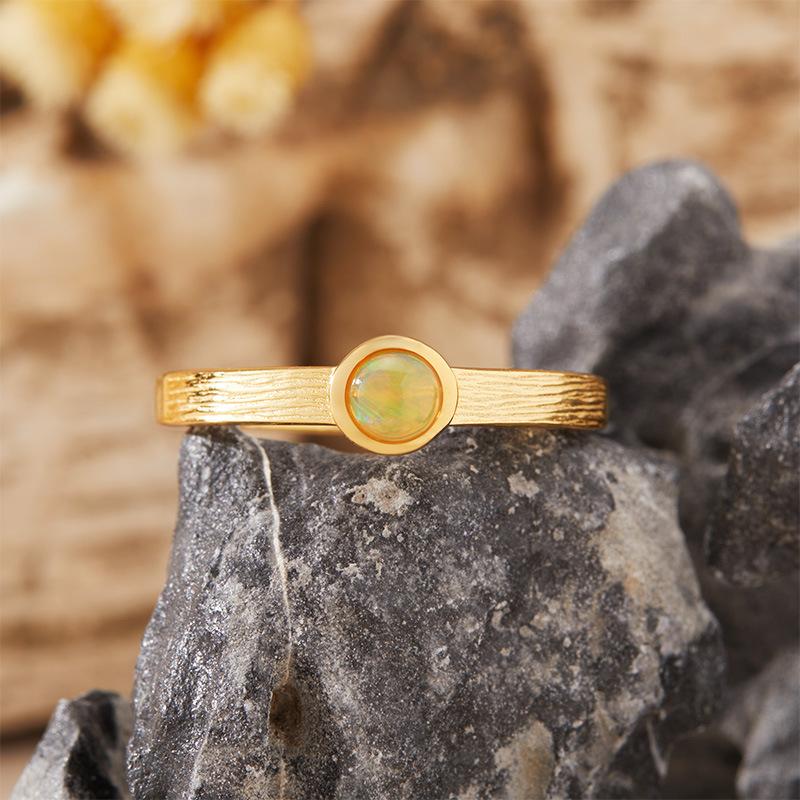 Natural Gemstone Jasper Nanhong Garnet Opal Turquoise Ring Women'S S925 Sterling Silver Inlaid Treasure Minimalist Index Finger Ring