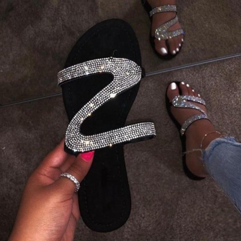 Sexy Women Sandals Summer Beach Shallow Mouth Rhinestones Fashion Rome Ladies Party Comfortable Light Shoe