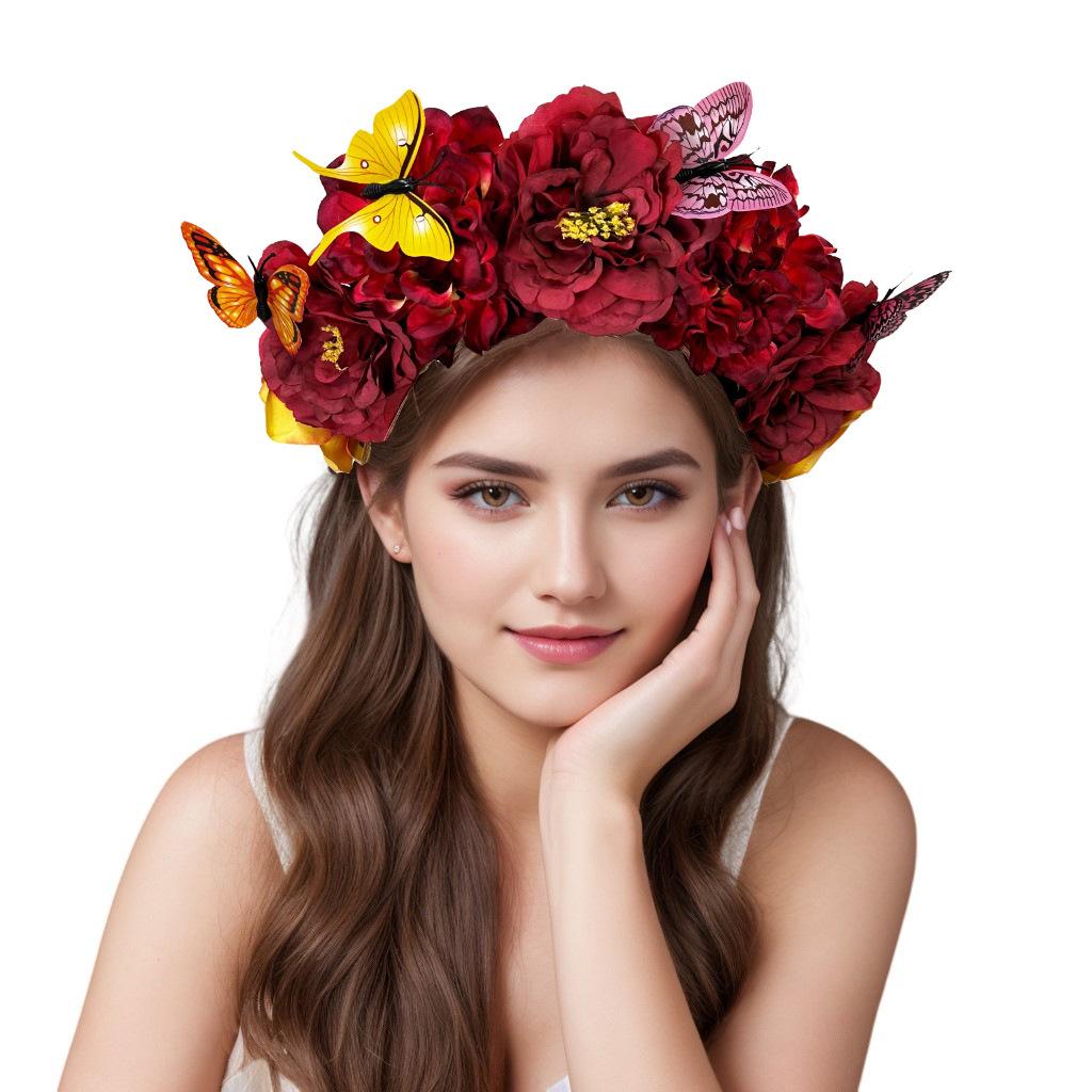Bohemian Bionic Butterfly Headband Rose Peony Embellishment Holiday Headgear Clothing Accessories