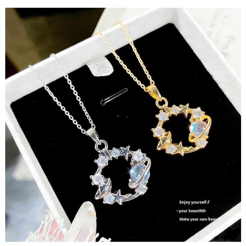 Fashion Women Inlaid Rhinestone Star Planet Titanium Steel Clavicle Necklace