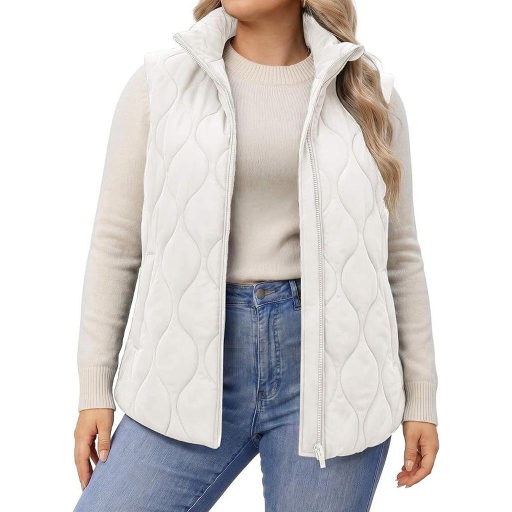 New Women's Stand Collar Quilted Padded Vest, Sleeveless Zipper Short Cotton Waistcoat, Fall Winter Outerwear