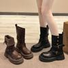 Women's Retro Ankle Boots 2026 Brown Fashion Platform Shoes Korean Soft-soled Anti-slip Multi-functional Catwalk Princess Boots
